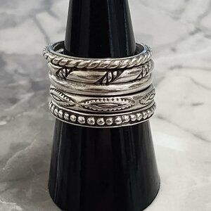 Silpada 5 Stackable Textured Ring set .925 Sterling Silver Size 7